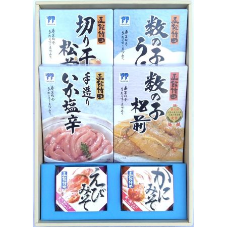 [竹田食品]北の玉手箱 C切干松前250g、数の子うに240g、手造りいか塩辛180g、数の子松前225g、えびみそ70g、かにみそ75g