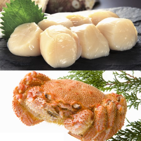 [きたに池田]-70℃凍結ホタテ400g&ボイル毛ガニ1尾