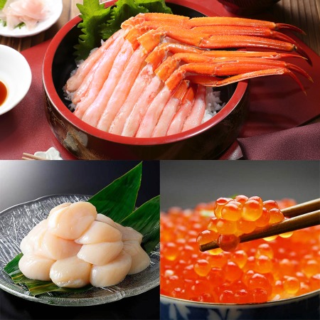 [加藤水産]紅ズワイしゃぶポーション500g&ホタテ300g&いくら醤油漬け200g