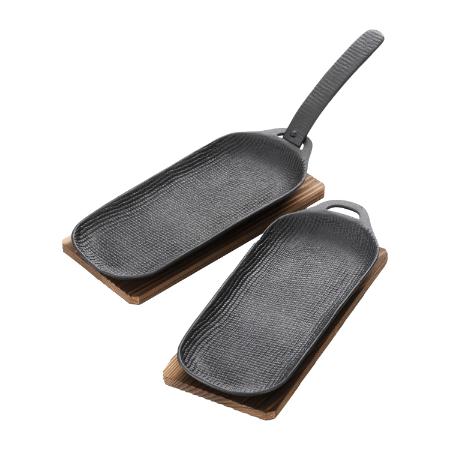 [OIGEN]南部鉄器 焼き焼きグリル スリム2個セット(焼杉木台付き)