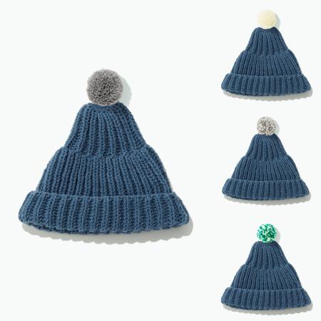 [KESENNUMA KNITTING]ポンポン帽子 春の海/ポンポンカラー全4色