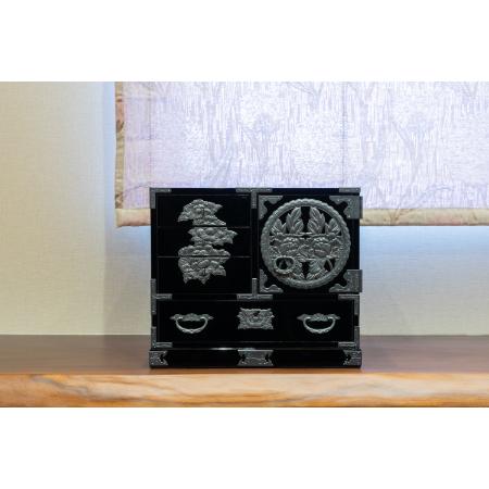 仙台箪笥 片開小箪笥 黒呂漆塗り 巾40×奥30×高34cm 9kg×1