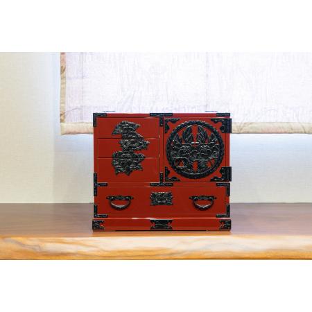 仙台箪笥 片開小箪笥 朱色漆塗り 巾40×奥30×高34cm 9kg×1