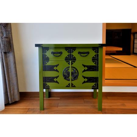 仙台箪笥 両開コンソール 常盤色漆塗り 巾70×奥40×高70cm 20kg×1