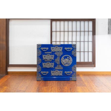 仙台箪笥 帳場箪笥 藍色漆塗り 巾60×奥35×高55cm 20kg×1