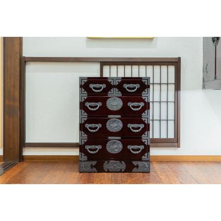 仙台箪笥 五ツ抽箪笥 木地呂漆塗り 巾60×奥40×高80cm 26kg×1