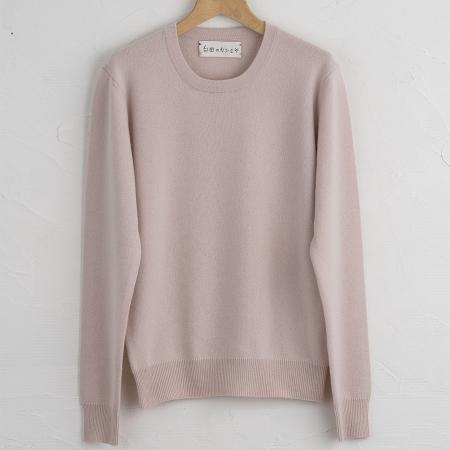 [SHIRATA KNITWORKS/白田のカシミヤ]ラウンドプルオーバー ベビーカシミヤ100%[度詰]アイスピンク(婦人S・M・L)