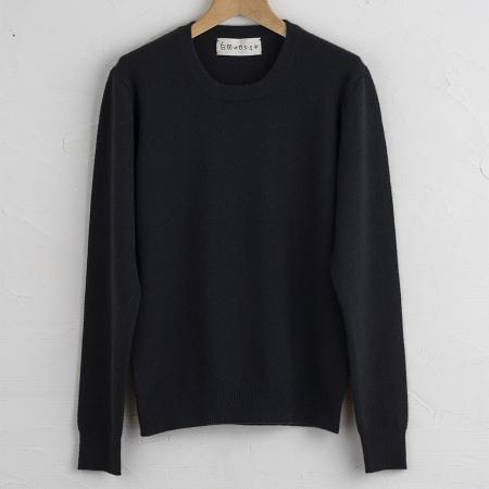 [SHIRATA KNITWORKS/白田のカシミヤ]ラウンドプルオーバー ベビーカシミヤ100%[度詰]ブラック(婦人S・M・L)