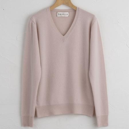 [SHIRATA KNITWORKS/白田のカシミヤ]Vネックプルオーバー ベビーカシミヤ100%[度詰]アイスピンク(婦人S・M・L)