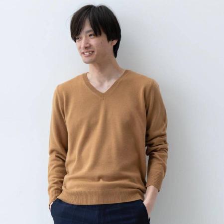 [SHIRATA KNITWORKS/白田のカシミヤ]Vネックプルオーバー ベビーカシミヤ100%[度詰]キャメル(紳士M・L)