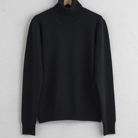 [SHIRATA KNITWORKS/白田のカシミヤ]タートルネックプルオーバー ベビーカシミヤ100%[度詰]ブラック(紳士M・L)