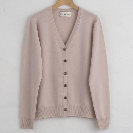 [SHIRATA KNITWORKS/白田のカシミヤ]Vネックカーディガン ベビーカシミヤ100%[度詰]アイスピンク(紳士LL)