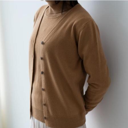 [SHIRATA KNITWORKS/白田のカシミヤ]Vネックカーディガン ベビーカシミヤ100%[度詰]キャメル(婦人S・M・L)