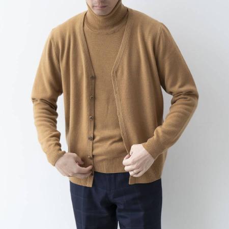 [SHIRATA KNITWORKS/白田のカシミヤ]Vネックカーディガン ベビーカシミヤ100%[度詰]キャメル(紳士LL)