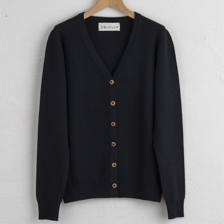 [SHIRATA KNITWORKS/白田のカシミヤ]Vネックカーディガン ベビーカシミヤ100%[度詰]ブラック(紳士LL)