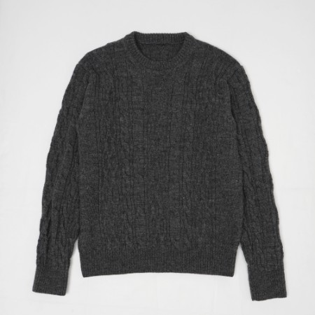 [satosenistandard]佐藤繊維ウール100%ミドルゲージ ケーブルセーター/グレー