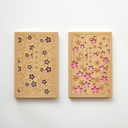 [CRU-CIAL]木の表紙の御朱印帳 2冊「薄紫」「桜色」と選べる巾着袋 セット
