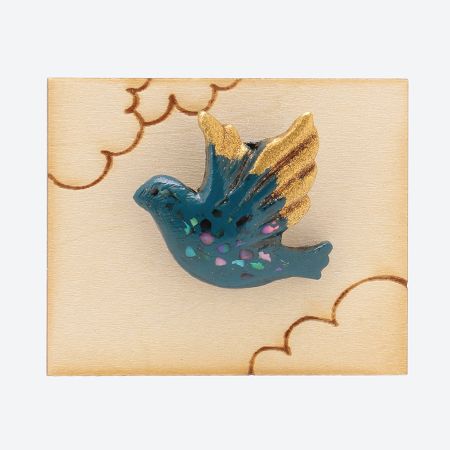 [月ノ聖]「青い鳥」漆ピンブローチ
