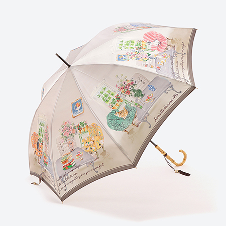 [ルミエール オーロラ]婦人雨傘 街並プリント×ベージュ(長傘)
