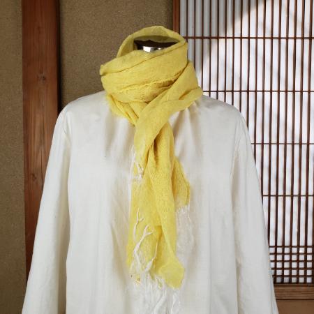 [亀田縞]からみ織りOGコットンストール(イエロー)