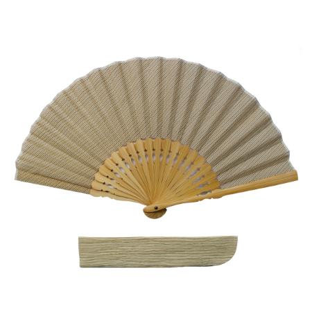 [IONO]小千谷縮 扇子 縞 ベージュ