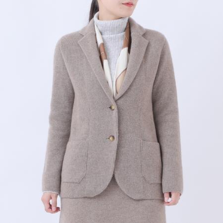 [ルーエンローズ]カシミヤ 片畦テーラージャケット ブラウン Mサイズ