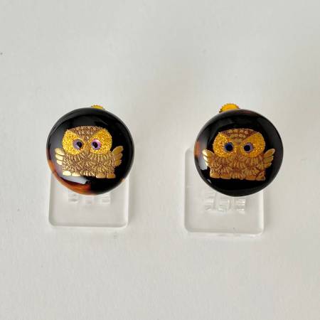 [うるしアートはりや]ふくろう蒔絵べっ甲イヤリング