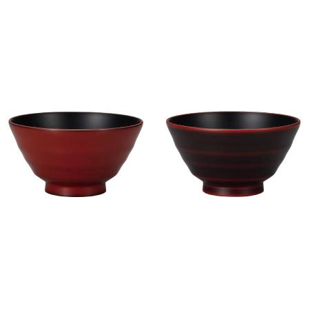 [瑾齋]ペア飯椀 波紋筋 銀朱内黒/溜内黒