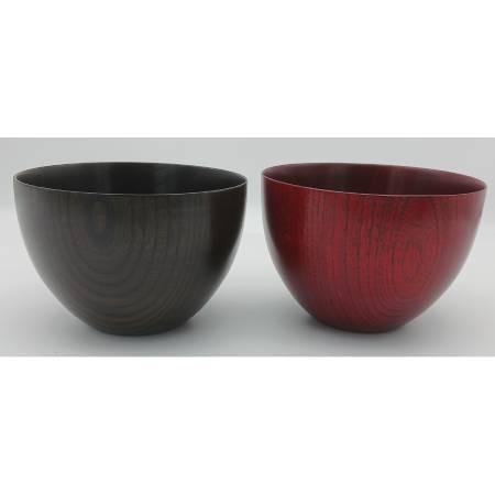 [漆芸 文平堂]4.3寸スープ椀ペア けやき 赤/黒すり