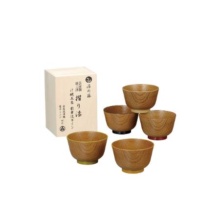 [漆の器]摺り漆 汁椀5客 歌舞伎ライン