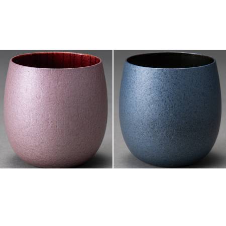 [浅田漆器工芸]たまゆらカップ ペア シルキーピンクあかね・クールブラック黒摺