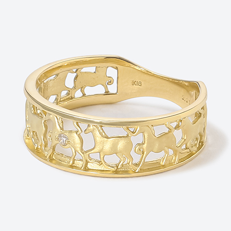[GOKO]22835 K18イエローゴールド ダイヤモンド 馬9頭 リング D0.01ct