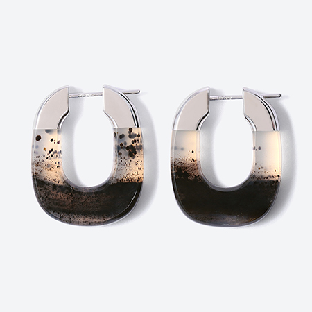 [詫間宝石彫刻]stone hoop pierce Oval モンタナアゲート