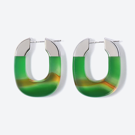 [詫間宝石彫刻]stone hoop pierce Oval 瑪瑙緑