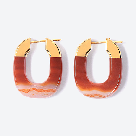 [詫間宝石彫刻]stone hoop pierce Oval 瑪瑙朱