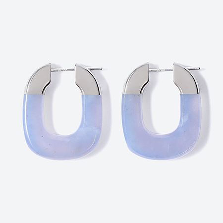 [詫間宝石彫刻]stone hoop pierce Oval ブルーカルセドニー