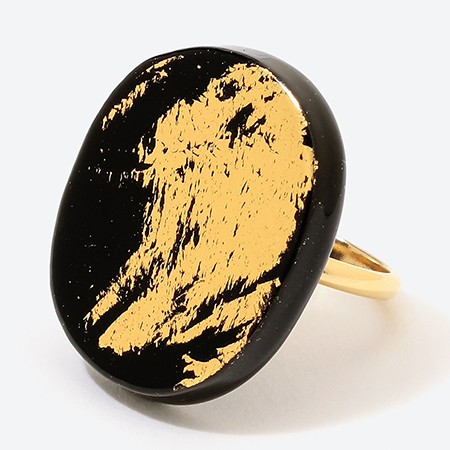 [Haku(ハク)]リング BRUSH 金箔×黒
