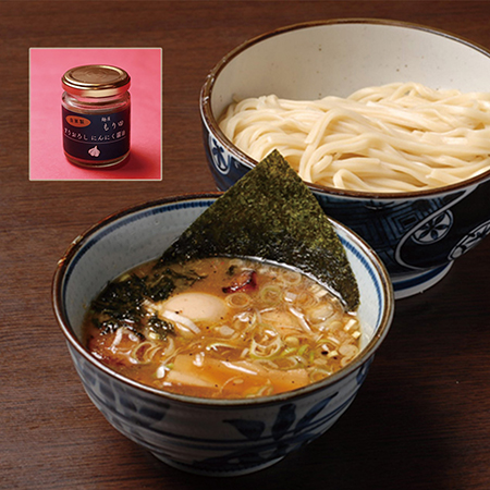 ミシュランガイド岐阜2019『ミシュランプレート』に掲載された 麺屋もり田 つけ麺 4食、自家製にんにく醤油 セツト