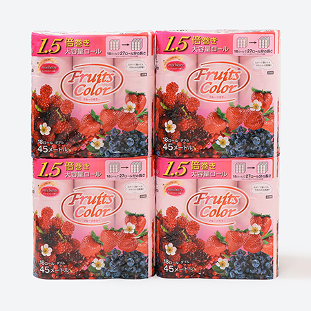 [鶴見製紙]1.5倍巻きフルーツカラー18Rミックスべりーの香りトイレットペーパー 45m ダブル 72ロール
