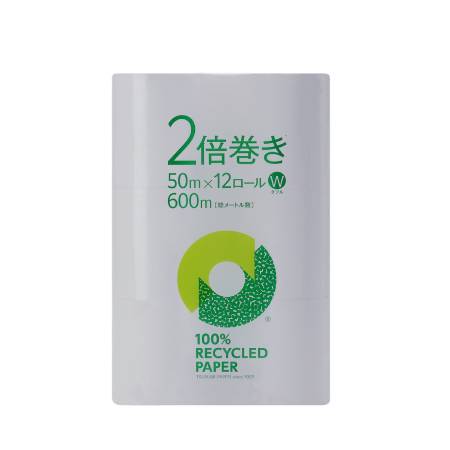 [鶴見製紙]2倍巻きトイレットペーパーダブル12ロール×6無香料50m再生紙100%