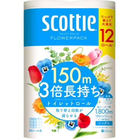 スコッティフラワーパック3倍長持ち150m巻12ロール×4(シングル)