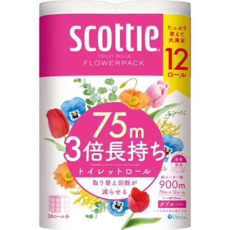 スコッティフラワーパック3倍長持ち75m巻12ロール×4(ダブル)