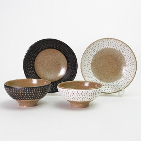 [陶翠窯]瀬戸焼 飛び鉋 茶碗&取皿 ペアセット