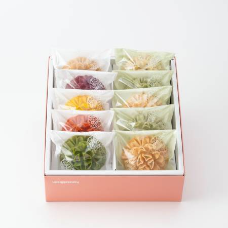 [賀門]「花咲かりん塩味入り」8種(プレーン・ほうれん草・紫いも・かぼちゃ・トマト・ごま塩・あおさ塩・えび塩)計10個