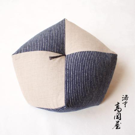 [洛中高岡屋]おじゃみ座布団 縞藍&亜麻色