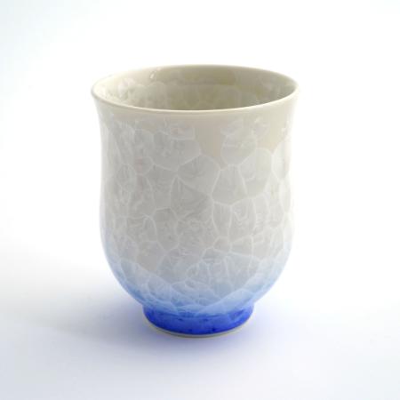 [陶あん]花結晶 湯呑(白地青)