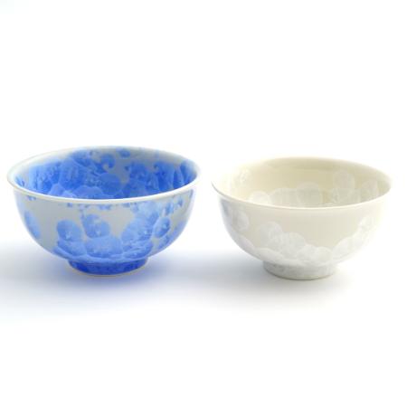 [陶あん]花結晶 組茶碗(青・白)