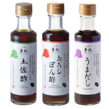 [京都吉兆]「調味料3種詰合せ」(土佐酢・おろしぽん酢・うまだし)各1本(計3本)