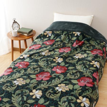 [Dear Japan/ディアジャパン]ニューカラーばら アクリル2枚合わせマイヤー毛布 グリーン