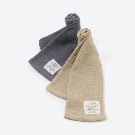 [SHINTO TOWEL]2.5-PLY GAUZEガーゼマフラー2色セットMix Beige・Mix Charcoal